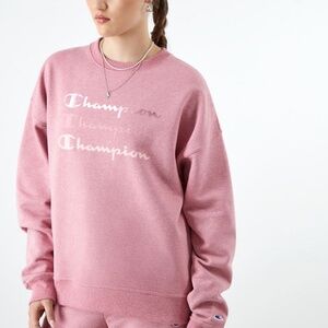 Champion Women's Powerblend Relaxed Crew Neck Sweatshirt, Pink, Small